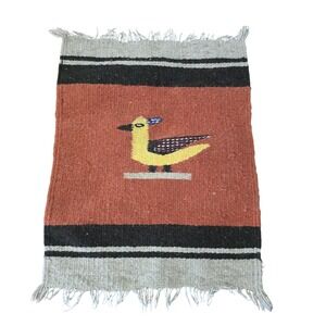 Vintage Southwestern Hand Woven Wool Roadrunner Rug Wall Hanging Terracotta